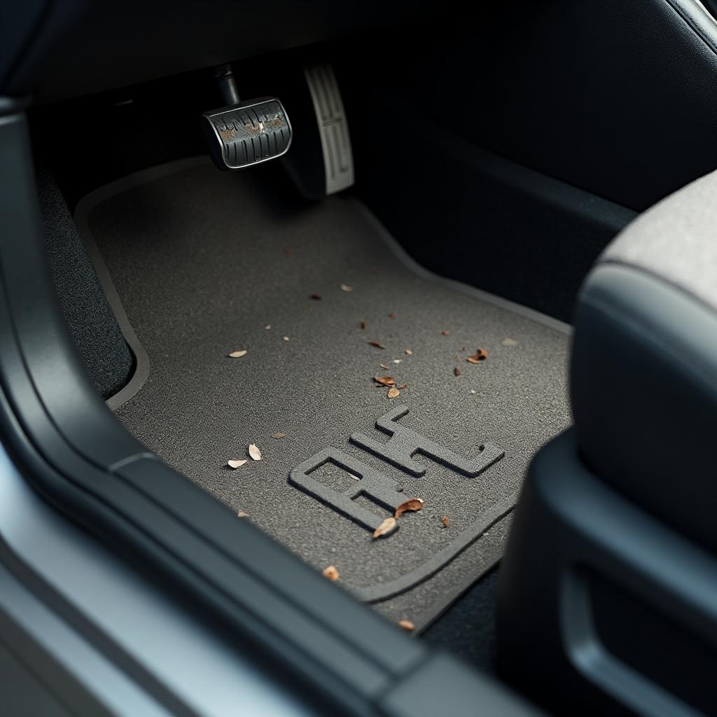 Plancher de voiture sali par la boue et le sel en hiver